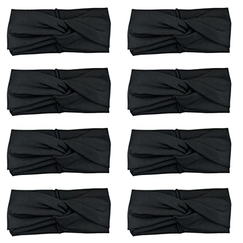 DRESHOW 8 Pack Headbands for Women Yoga Knotted Headbands Elastic Criss Cross Hair Accessories Sports Head Wrap Non Slip - color: 8 Pack Plain Black