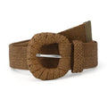 HOTWILL Women Straw Woven Belt Boho Elastic Stretch Braided Waist Belts for Summer Dresses - color: Tan_d Ring Buckle