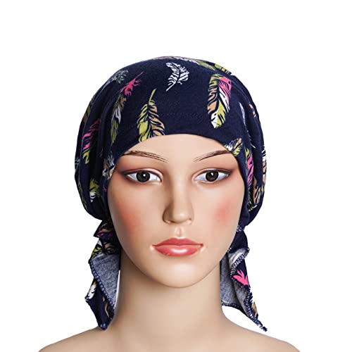 4pcs Pre-Tied Chemo Head Scarf Beanie Covers Cap Head Scarves Sleep Turban Hat Women Bandana with Stretch Print Ruffle - color: Multicolor