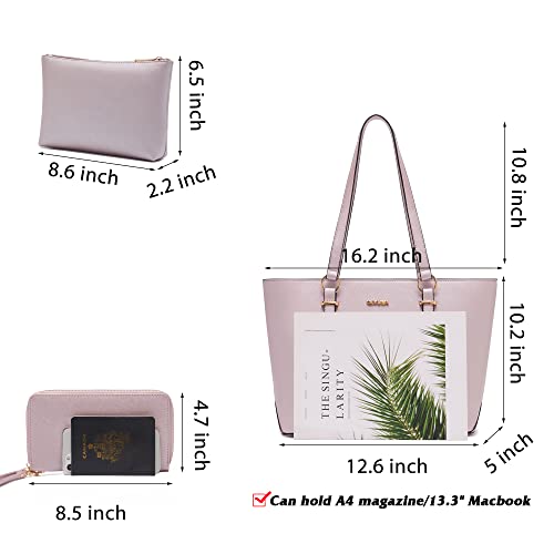 Purses And Wallets Set For Women Work Tote Satchel Handbags Shoulder Bag Top Handle Totes Purse With Matching Wallet - color: A112-3pcs/Set Lightpurple