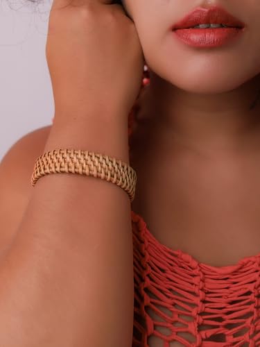 MINACHI Rattan Bracelet for Women, Handmade Lightweight Straw Wicker Braid Cuff Bangle, Adjustable Bohemian Woven Chunky Wrist Jewelry