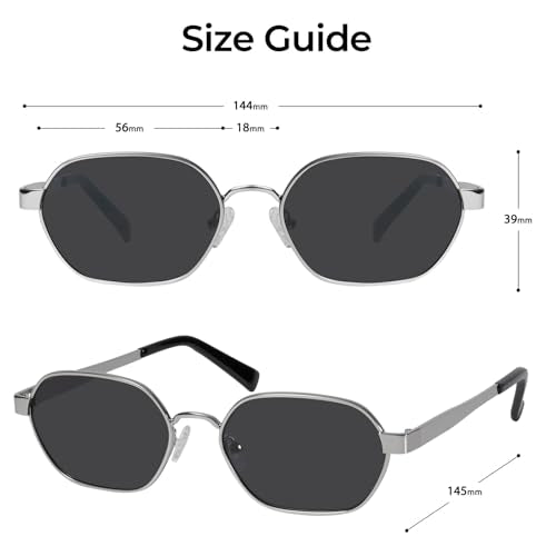 mosanana Trendy Retro Hexagon Sunglasses for Women Metal MS52593 - color: C6 Silver/Grey