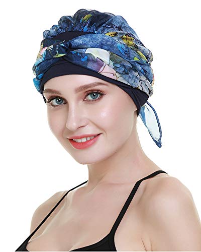 Chemo Headwear Turbans for Women Long Hair Head Scarf Headwraps Cancer Hats - color: Denim Blue