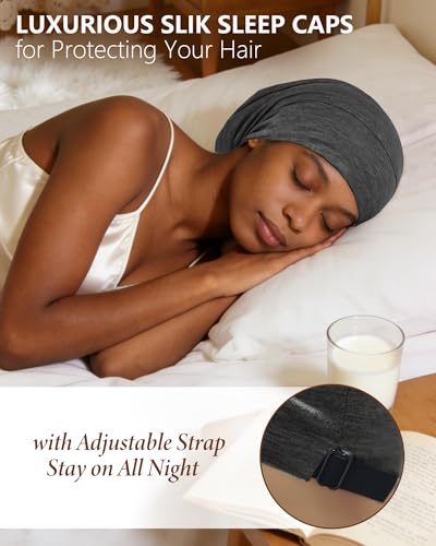 100% Mulberry Silk Bonnet for Sleeping Women Men, Real Silk Lined Bonnets for Curly Hair, Braid Sleep Cap Black Womens - color: Dark Gray