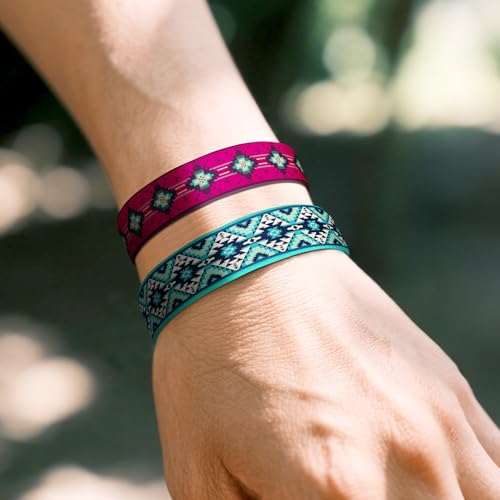 4 Pcs Surfer Beach Bracelets for Men Women Inspirational Elastic Comfy Summer Reversible Wristband Gifts Friendship Bracelets - color: Western Aztec-Bracelets, size: (7.5") Large