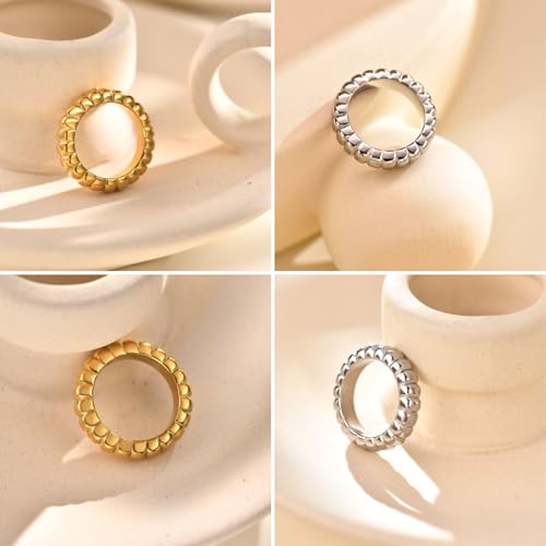 NOKMIT 14K Gold Filled Chunky Statement Rings for Women Cute Puffy Dome Croissant Thumb Band Non Tarnish Comfort Fit Size 5-10 - color: B-Gold