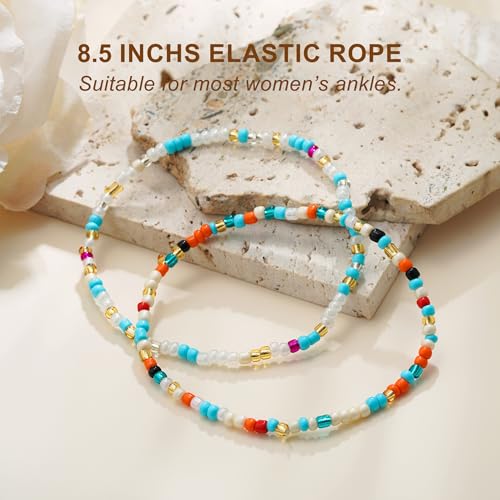 Boho Gold Anklet Bracelets for Women, Waterproof Beach Layered Pearl Beaded Turquoise Anklets Set Handmade Jewelry Gift - color: STYLE2