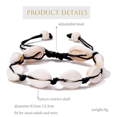 ATIMIGO Adjustable Nature Puka Shell Ankle Bracelet Cowrie Shell Anklet Handmade Boho Hawaiian Beach Surfer Seashell Braided Anklet Foot Jewelry for Women - color: black string cowire shell anklet