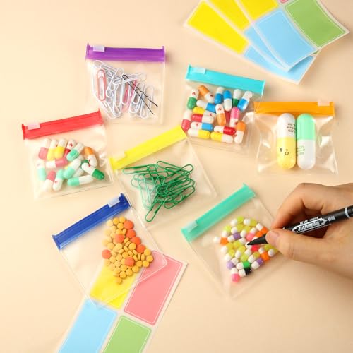 39 Pcs Pill Pouchs Zippered Pill Bags for Travel Reusable with 28Pcs Small Pill Organizer Pouches and 10pcs Sticker for Medicine Organizer Bags