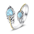 MONGAS Feather Ring 925 Sterling Silver Turquoise Ring Western Jewelry Christmas Gifts for Women