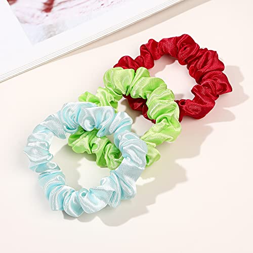 Satin Silk Hair Ties Small Mini Scrunchy for Women Cute Soft No Slip Ponytail Holders 12 Pcs Mini Bulk Scrunchies Elastic Hair Bands for Thick Curly Hair Pony Tails Hair Ties - color: Mixed colors