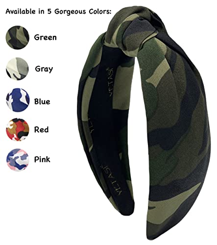 Head bands Adult Women, Army Headbands for Women Wearable All Day. Knotted Headband for Women Green Camo is Chic. Womens Top Knot Fashion Designer is Unique band for Girl Hair - color: Camo Army Green