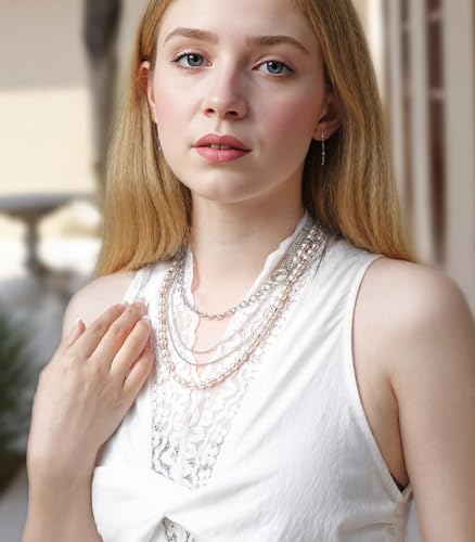 BULINLIN Layered Long Necklaces for Women Long Beaded Chain Necklace CostumeJewelry Mothers Day Gifts for Mom - color: 96-White Pink