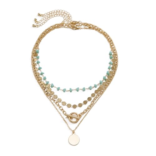 Layered Boho Necklaces for Women Gold Coin Pendant Necklaces Stackable Turquoise Choker Necklace for Women Western Jewelry - style: Style-2