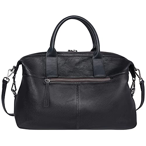 Iswee Genuine Leather Satchel Tote Bag Top Handle Handbag Designer Shoulder Bag Large Capacity Cross Body Bag - color: Black