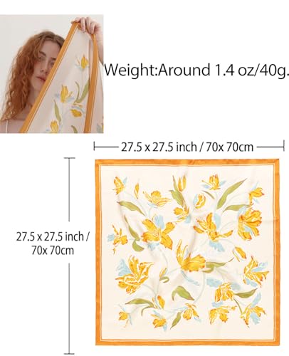 Dailyacc Hair Bandanas Scarf For Women Lightweight Fashion Neck Silk Satin Head Scarves For Sleeping Handbags Scarf - color: 15-yellow Flowers/27.5*27.5in