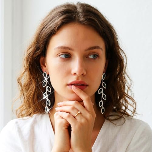 Catery Crystal Wedding Earrings Rhinestones Dangling Earrings Leaf Bridal Ear Jewelry for Brides and Women - color: Black