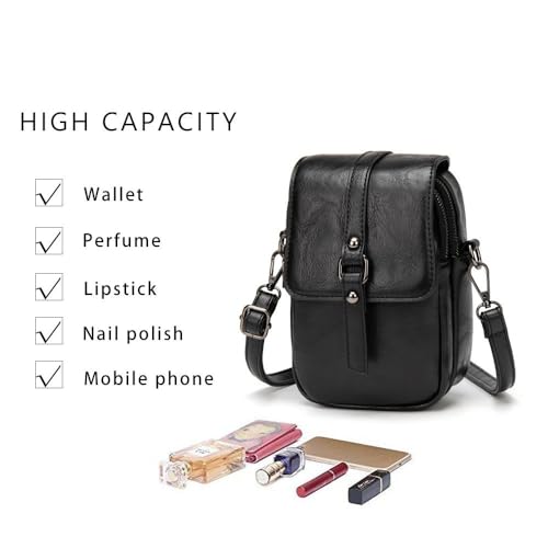 myfriday Vintage Crossbody Phone Bag for Women, Small PU Leather Shoulder Purse and Handbag - color: A-02-black