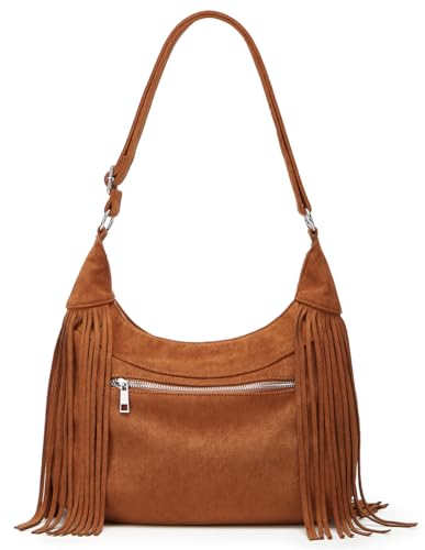 Suede Fringe Crossbody Bag for Women Ladies Stylish Leather Shoulder Bag Purse Handbag Fall Winter Spring - color: Brown