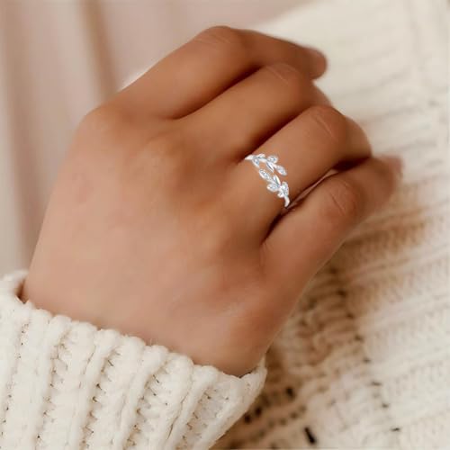 Adjustable Women's Cubic Zirconia Leaf Shaped Ring, 18K Gold-Plated Exquisite Stackable Women's Ring, A Great Gift for Her - color: I