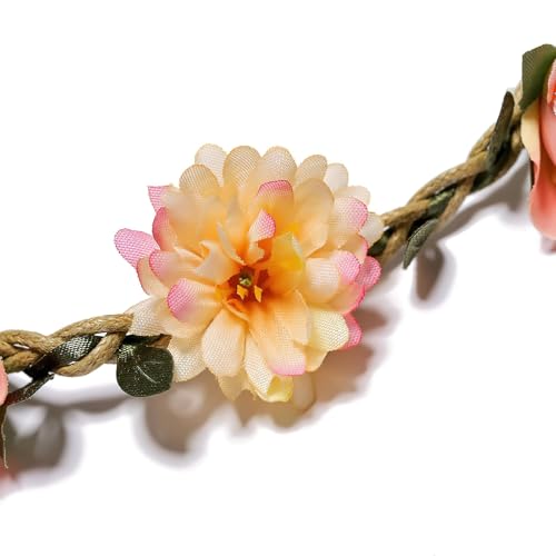 Crown for Girls & Women, Pink Headband & Headpiece for Weddings, Bridesmaids, Flower Girls, Tea Party, Bavarian Festival, Boho Floral Hair Accessories, 6 PCS