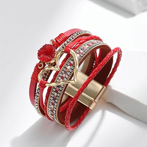 Long tiantian Boho Leather Wrap Bracelets Gifts Trendy Stuff Layered Bangles Bracelets for Women Modern Stackable Infinity Bracelets Bohemian Jewelry Gifts for Women Birthday Gifts - color: C4:Bangle Bracelets(red)