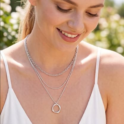 BBV Layered Gold Necklaces for Women Stackable Dainty 14K Gold Plated Silver Chain Necklace Layering Cute Fashion Pendant Choker Necklaces Trendy Jewelry Set Gifts for Women - color: silver, style: Oval paper clip flat strip square