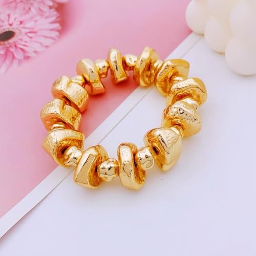 Gold Bracelet Stack For Women, 3Pcs Jade Vintage Chunky Stackable Stretch Boho Western Adjustable Bracelet Stacks Statement Dainty Tarnish Free Waterproof Jewelry Gift - color: SINGLE
