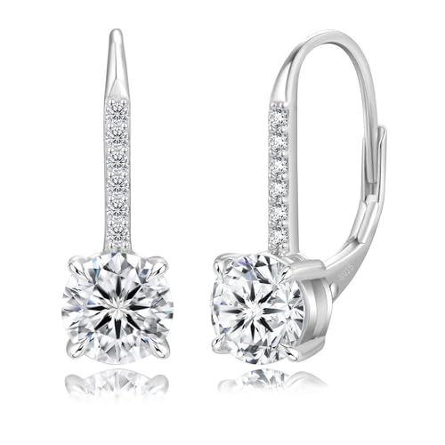 KRKC Moissanite Earrings, 1.0ct-2.0ct D Color Lab Created Diamond Earring, 14k White Gold Plated Sterling Silver Dangle Earrings S925 Leverback Drop Earring for Women Hypoallergenic Jewelry for Gifts - color: Round-Silver-5mm