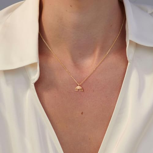 VRIUA Gold Necklace for Women - 14K Gold Plated Dainty Italian Horn Star of David Butterfly Bow Sun Lotus Volleyball Baseball Cowboy Boots Necklace Jewelry Everyday for Women - style: Rainbow