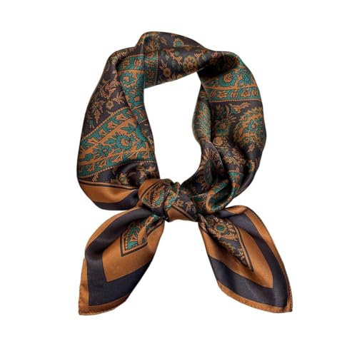 JERLA 100% Pure Mulberry Silk Square Scarf for Hair-27''x27'' Women Men Natural Silk Neckerchief Headscarf - color: Paisley Brown