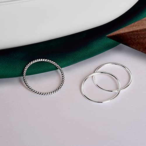 925 Sterling Silver Knuckle Rings for Women Minimalist Thin Stacking Rings Set 3PCS Midi Pinky Ring Size 2.5-8.5 - color: SET 1, size: 3.5