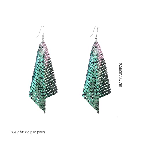 Sequin Earrings for Women Metal Mesh Grid Sequins Tassel Long Drop Dangle Earrings Trendy Charms Bridal Wedding Jewelry - color: Multi