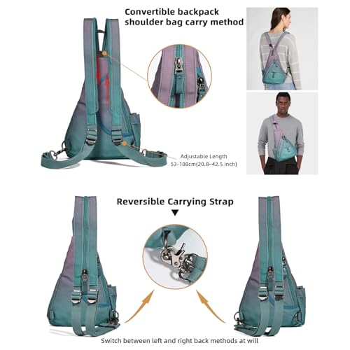 KL928 Canvas Sling Bag - Small Crossbody Backpack Shoulder Casual Daypack Rucksack for Men Women - color: Medium-violet+grayishblue