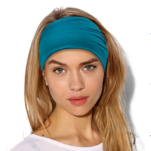 GiLi 2 Pack Wide Headbands for Women Boho African Knotted Non Slip Fashion Hair Bands Yoga Running Sports Workout Gym Head Wraps Elastic Soft Cotton Cloth Turbans Bandana for Girls (Dark Green, Teal) - color: 2 Color (Dark Green+Teal)