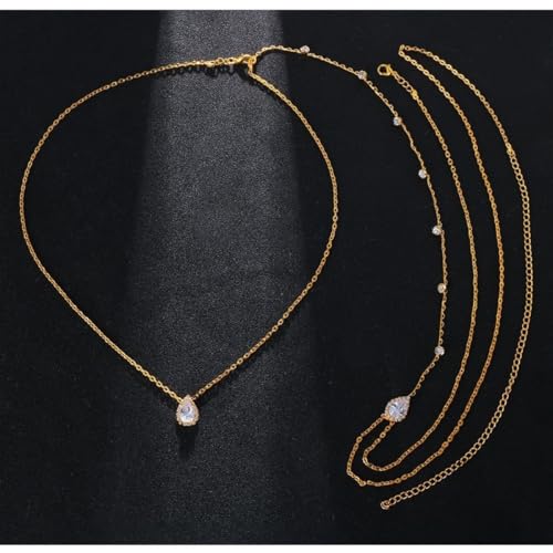 Rhinestone Long Drop Back Chain Jewelry for Women Crystal Back Chain Necklace Gold Plated Body Chain Backdrop Chain Jewelry - style: gold