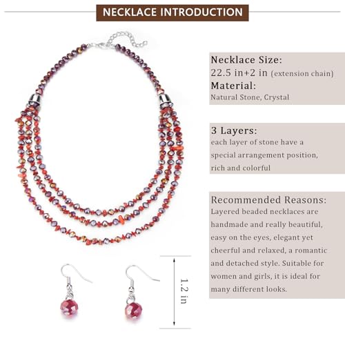 Errally Layered Beaded Statement Necklace Multi Strand Crystal Beads Collar Necklace and Earring Sets for Women Fashion Costume Jewelry Set Gifts for Her - color: 15-Dark Red