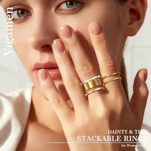 4-Pack 14K Gold Plated Stackable Rings for Women,Cubic Zirconia Simulated Diamond Oura Stack Rings for Oura Ring Gen 4/Oura Ring Gen 3,Dainty Trendy Statement Stacking Rings Set Size 5-10 - color: Gold, size: 8