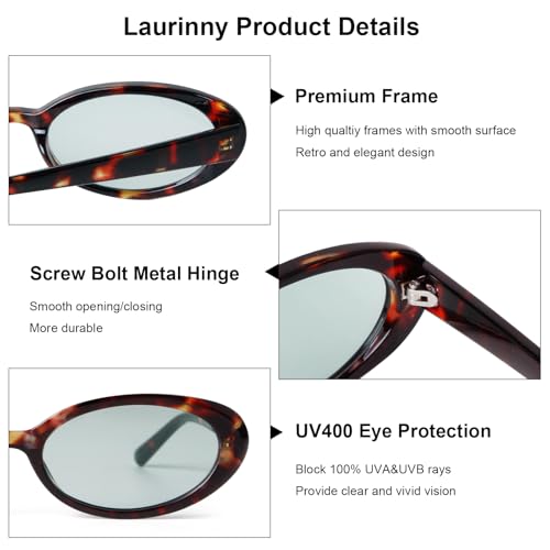 90s Sunglasses for Women Men Retro Small Oval Sunglasses - color: Tortoise Shell Frame - Teal Green Lens
