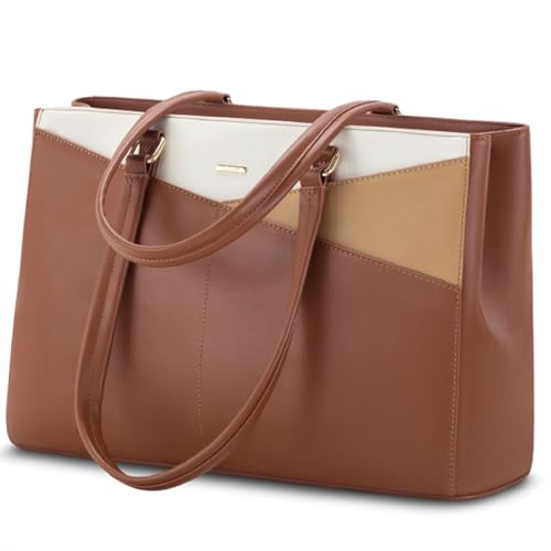 LOVEVOOK Laptop Tote Bag for Women, Office Work Bag Briefcase fit for 15.6 inch Laptop, Large Capacity Teacher Computer Bag Handbag Brown/Apricot/Beige - color: Brown/Apricot/Beige 15.6 Inch, size: 15.6 inch