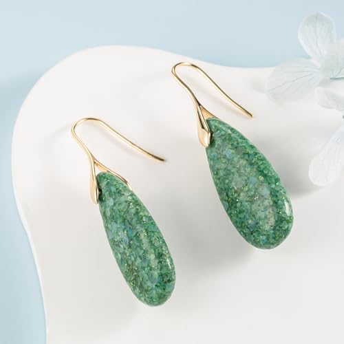 SELOVO Stone Fishhook Dangle Drop Earrings Statement Earrings for Women Stone - color: Light Green-Gold Color Hook