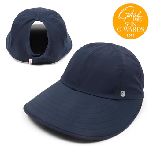 Ponyflo Sunblocker Wide Brim Hat, Patented Women’s Ponytail Sun Hat for Adults, UPF 50 Sun Protection - color: Navy