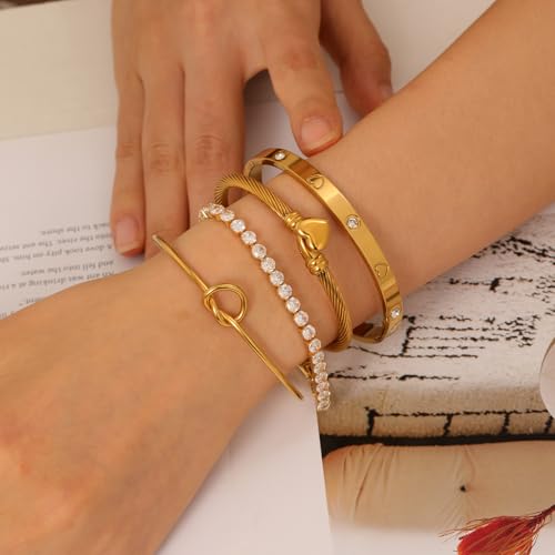 18 K Gold Plated Love Bangle Bracelet Stack Cuff Jewelry for Women Jewelry Set for Women Gift with Box - style: style10