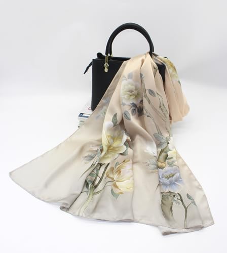 ANDANTINO 100% Silk Long Scarf-Women Large Oblong Shawls with Gift Packed - color: Floral-pale Yellow