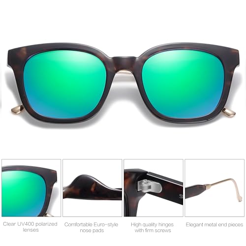 SOJOS Classic Square Polarized Sunglasses Womens Mens Retro Trendy UV400 Sunnies SJ2050 - color: Tortoise/Green