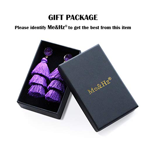 Me&Hz Colorful Layered Tassel Earrings Bohemian Statement Tiered Tassel Big Dangle Drop Earrings for Women Druzy Studs Valentine’s Day Gift - color: Purple