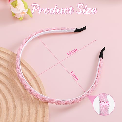 MTLEE 6 Pcs Beaded Headbands for Women Sparkly Crystal Non Slip Thin Beaded Hairbands for Women's Hair Colorful Fashion Handmade Gift Hair Hoop Accessories(Pink) - color: Pink