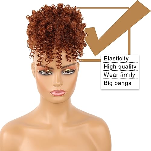 Drawstring Ponytail with Bangs - Afro Puff Extensions for Women, Short Curly Clip in Wrap Updo Hairpiece (350#) - color: 350#