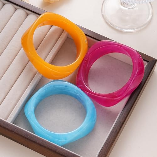 FAXHION Chunky Resin Acrylic Bangle Bracelets for Women, Colorful Wide Geometric Bangles Set, Statement Stackable Bracelet Jewelry Gift - color: Sky Blue
