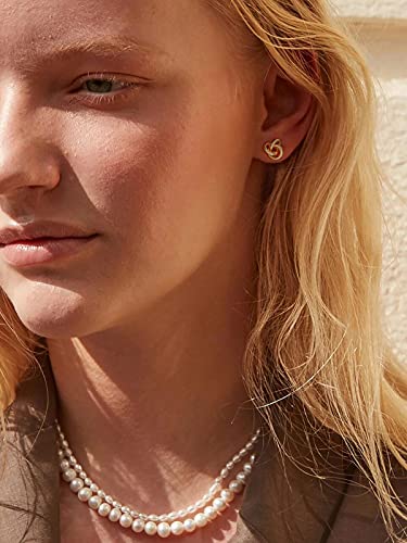 18K Gold Love Knot Stud Earrings for Women Statement Button Pearl Stud Earrings Minimalist Cute Small Post Earring - color: 1. Knot